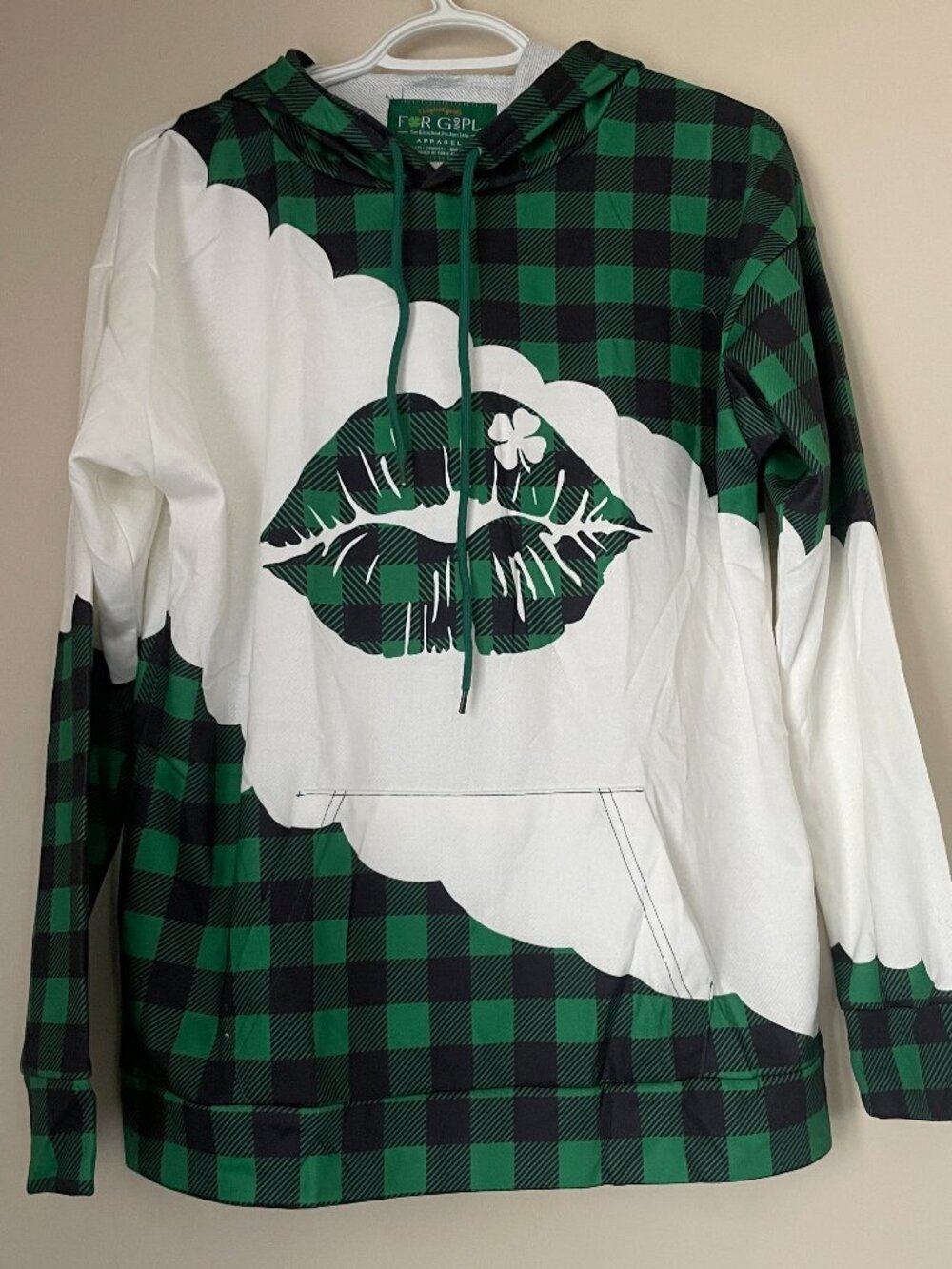 Green Plaid Shamrock Lips Hoodie